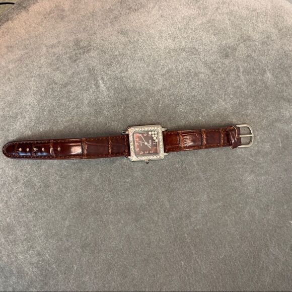 Nina Burgundy brown square cubic zirconia crystal rhinestone trim watch - Picture 6 of 8
